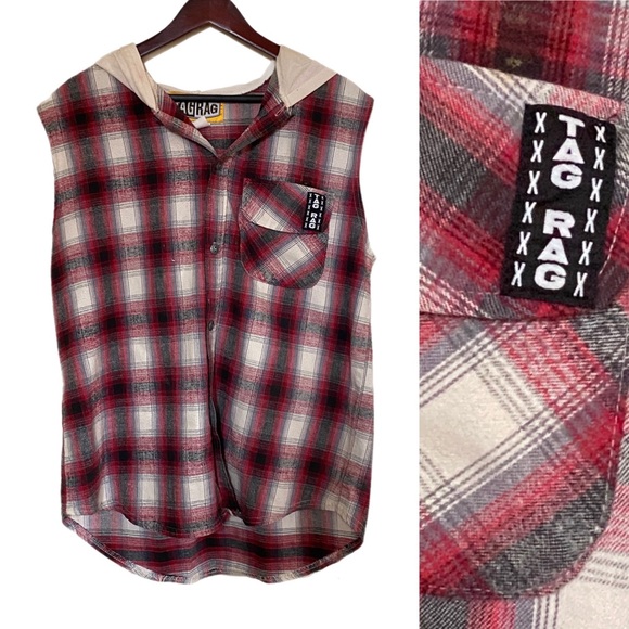 Tag Rag Jackets & Coats Vtg Rare Tag Rag Plaid Flannel Vest Hoodie